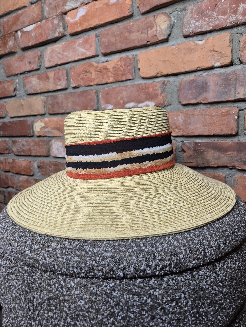 Nordstrom Wide Brim Straw Hat | One Size | Neutral Summer Sun Hat w/ Patterned B - Picture 3 of 5